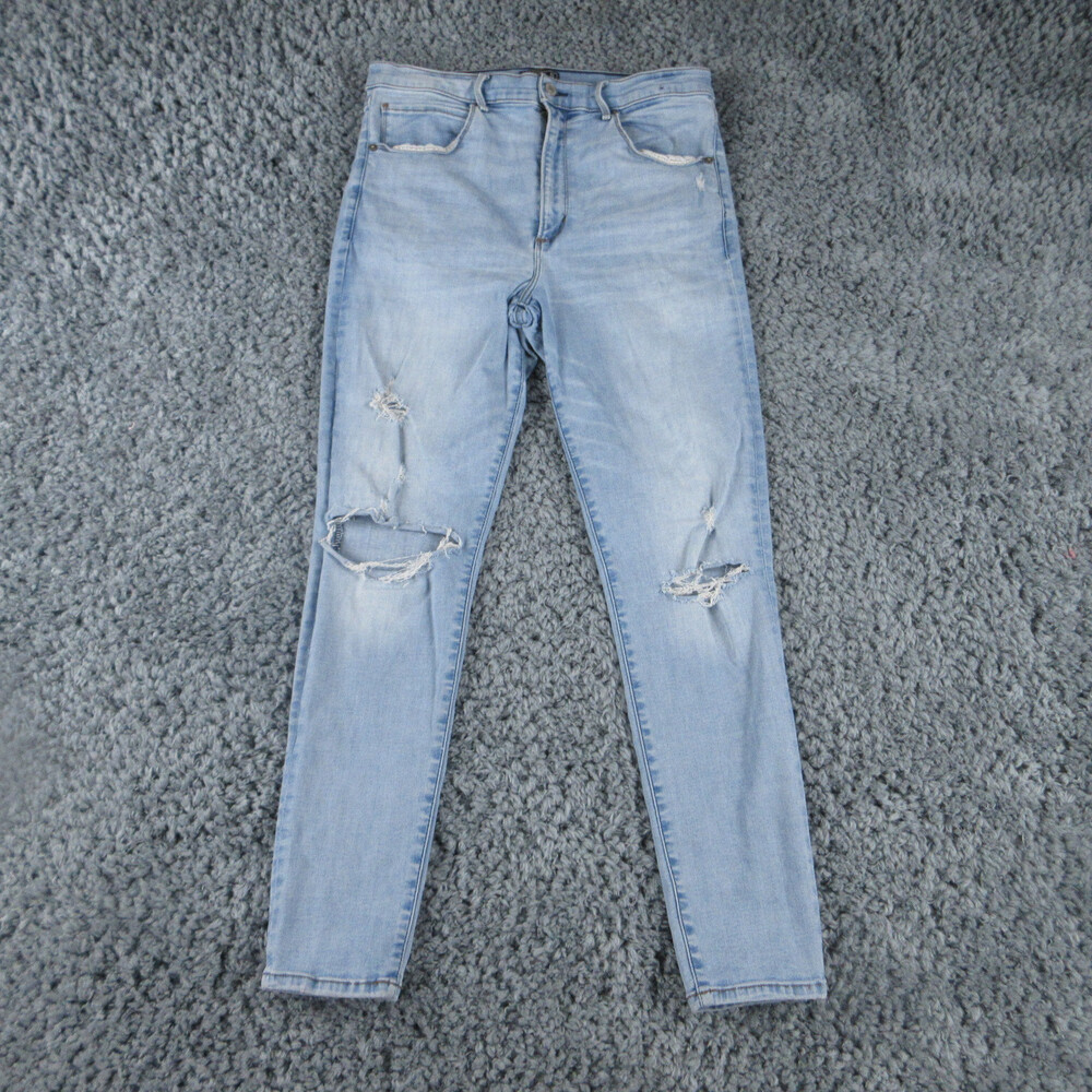 Abercrombie Fitch Jeans Womens 14 Blue Denim Super Skinny 31x27* Distressed